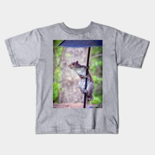 Grey squirrel on a pole Kids T-Shirt